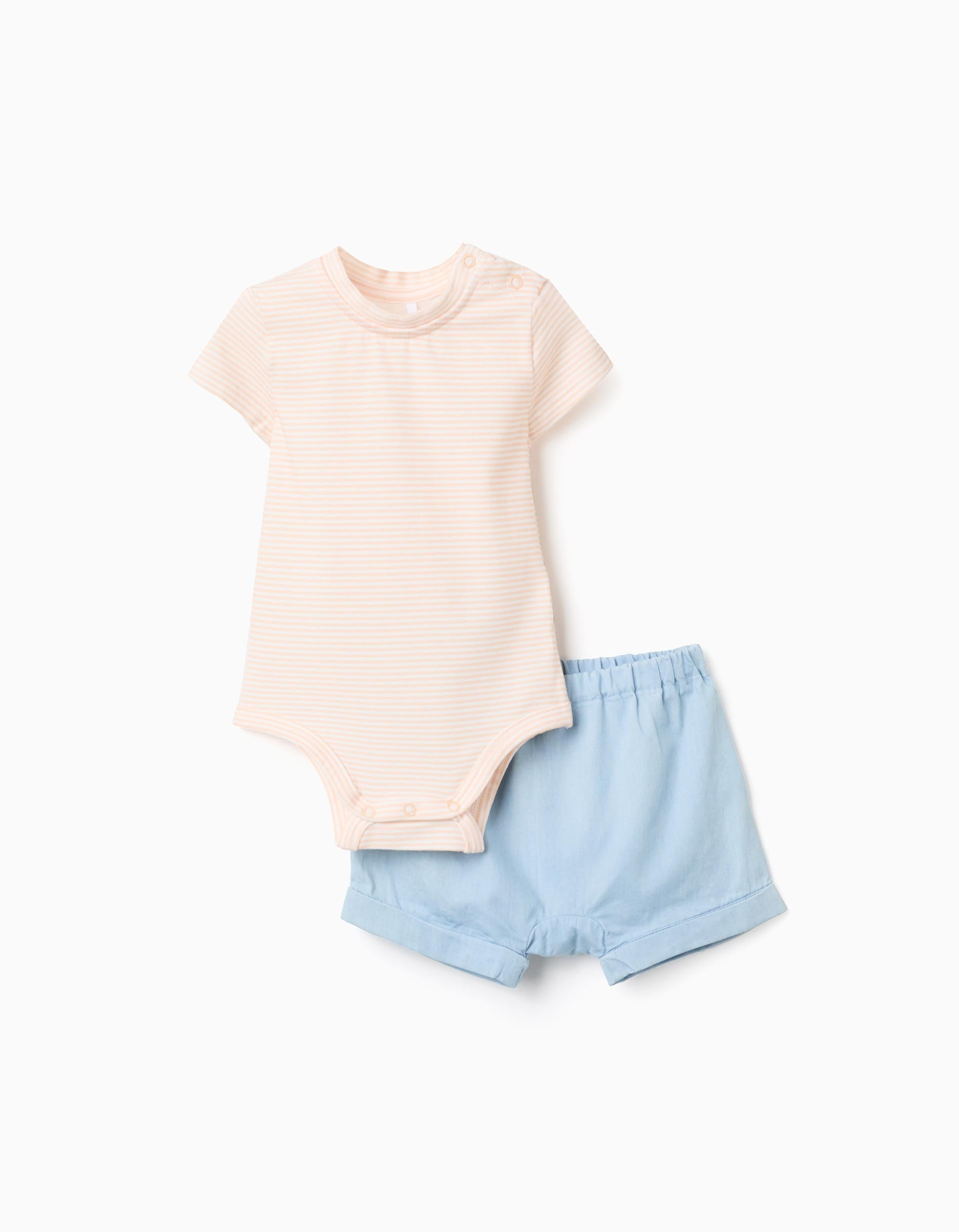 Body às riscas + calções de ganga para recém-nascidos, amarelo/azul