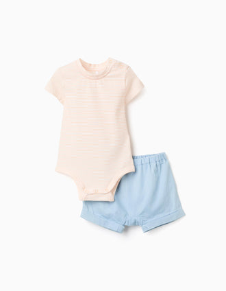 Body às riscas + calções de ganga para recém-nascidos, amarelo/azul