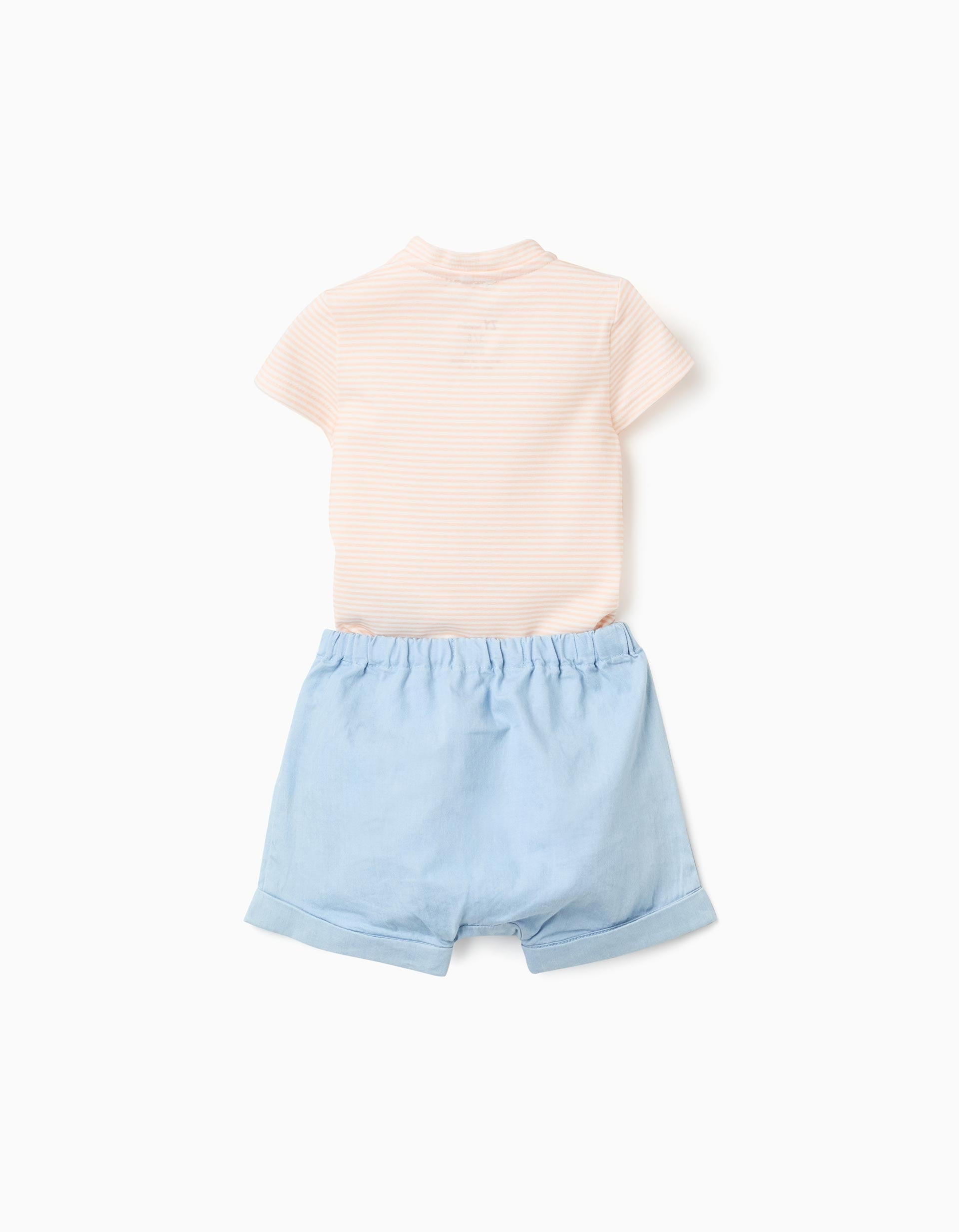 Body às riscas + calções de ganga para recém-nascidos, amarelo/azul
