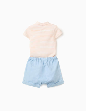 Body às riscas + calções de ganga para recém-nascidos, amarelo/azul