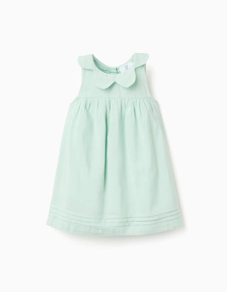 Vestido sem mangas em algodão e linho para bebé menina, verde-claro