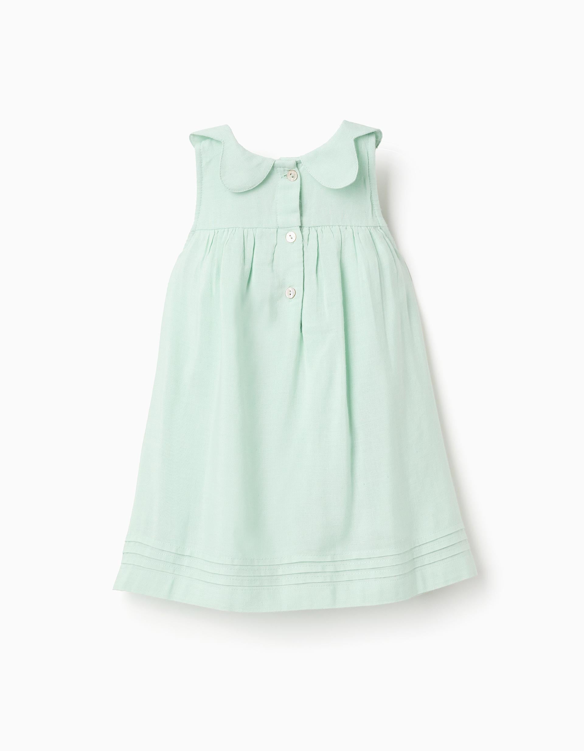 Vestido sin mangas en algodón y lino para bebé niña, verde claro