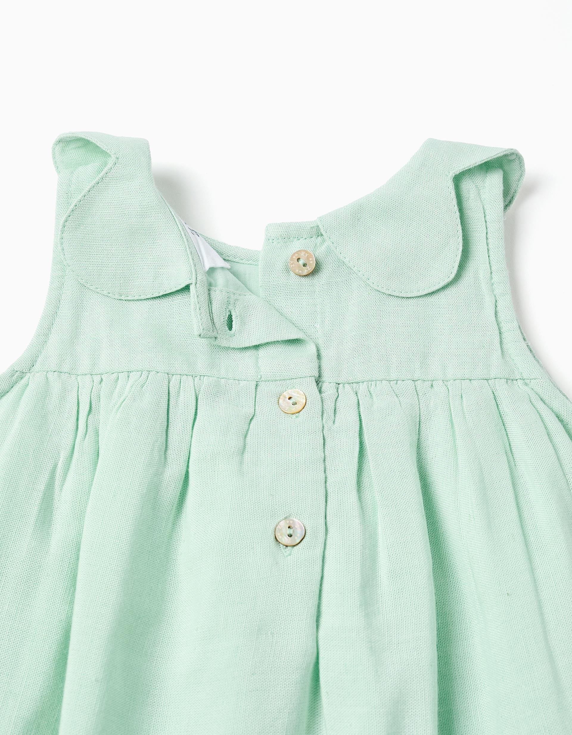 Vestido sin mangas en algodón y lino para bebé niña, verde claro