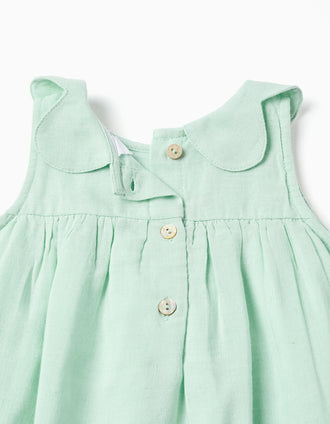 Vestido sem mangas em algodão e linho para bebé menina, verde-claro