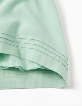Vestido sem mangas em algodão e linho para bebé menina, verde-claro