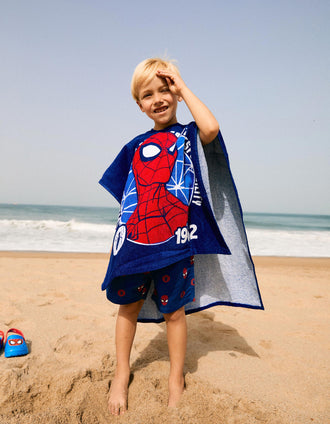 Poncho de playa con capucha con Spider-Man para niño, azul oscuro