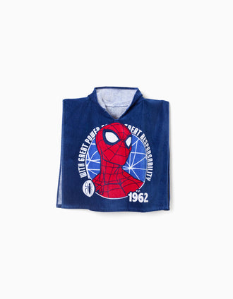 Poncho de playa con capucha con Spider-Man para niño, azul oscuro