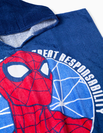 Poncho de playa con capucha con Spider-Man para niño, azul oscuro