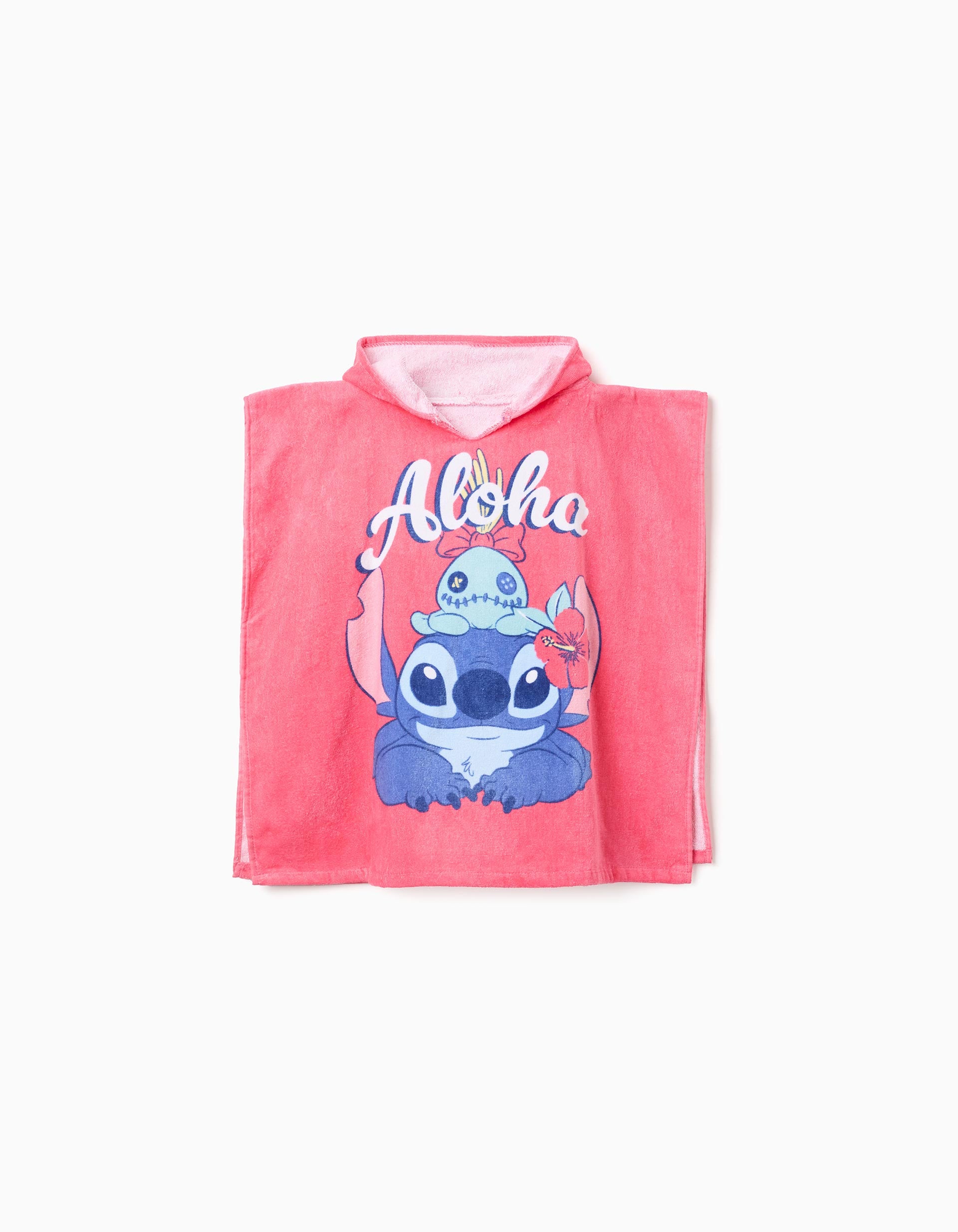 Poncho de playa con capucha y estampado de Stitch para niña, rosa