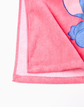 Poncho de plage en coton à capuche et imprimé Stitch pour fille, rose