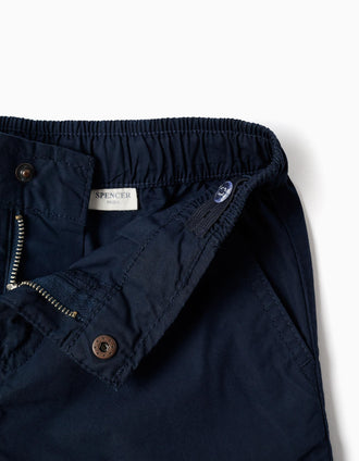 Bermudas chino midi en popelina para niño, azul oscuro