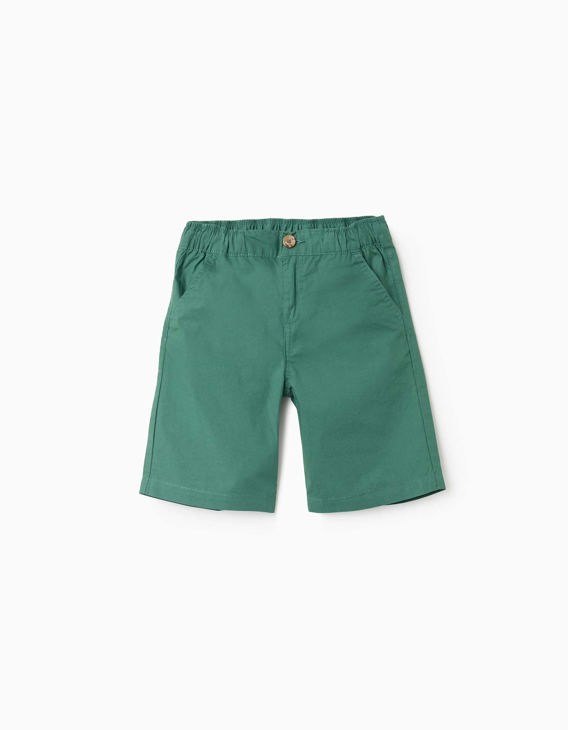 Bermudas chino midi en popelina para niño, verde