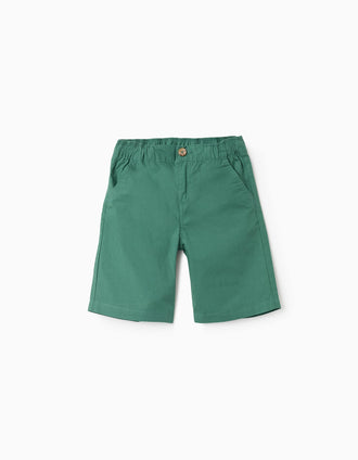Bermudas chino midi en popelina para niño, verde