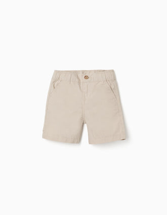 Calções chino midi em popelina para bebé menino, bege-claro