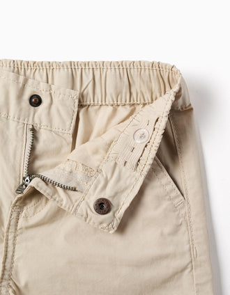 Calções chino midi em popelina para bebé menino, bege-claro