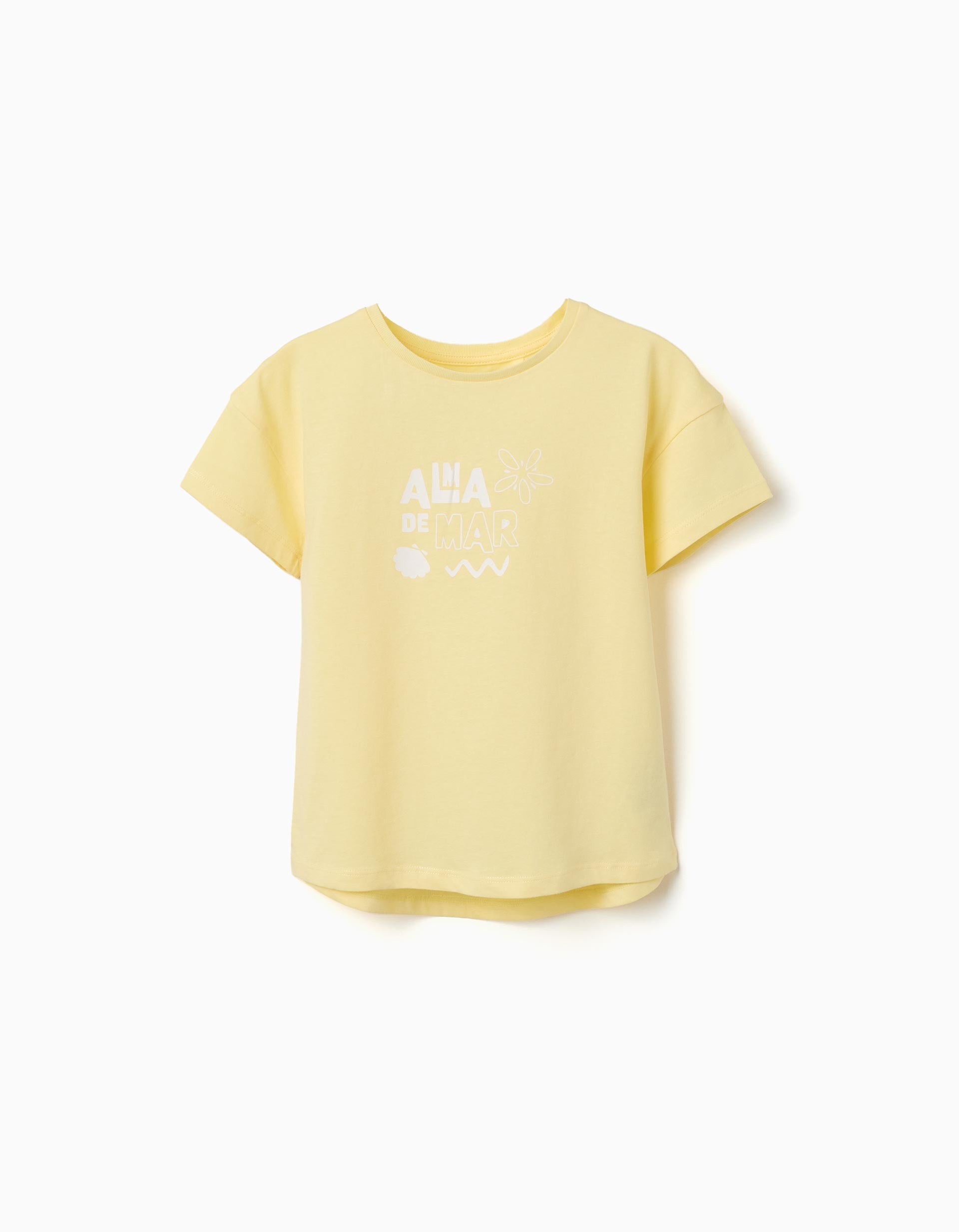 Cotton T-shirt with Alma de Mar print for girls, yellow