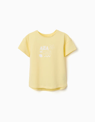 Cotton T-shirt with Alma de Mar print for girls, yellow