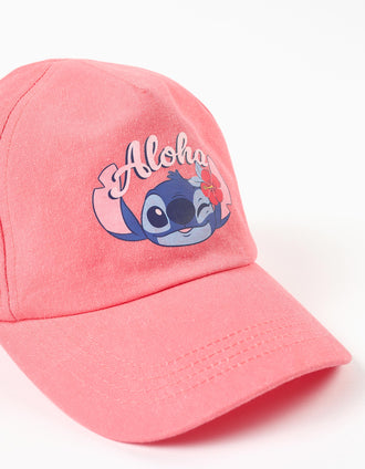 Casquette en sergé avec imprimé Stitch pour bébé et fille, rose