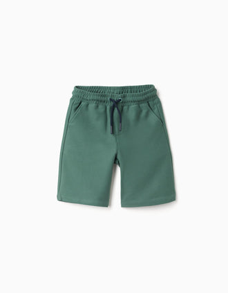 Bermudas midi de felpa con cordón para niño, verde oscuro