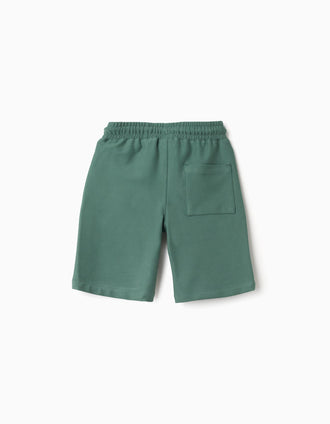 Bermudas midi de felpa con cordón para niño, verde oscuro