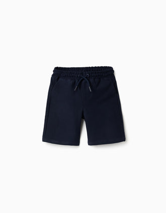 Bermudas midi de felpa con cordón para niño, azul oscuro