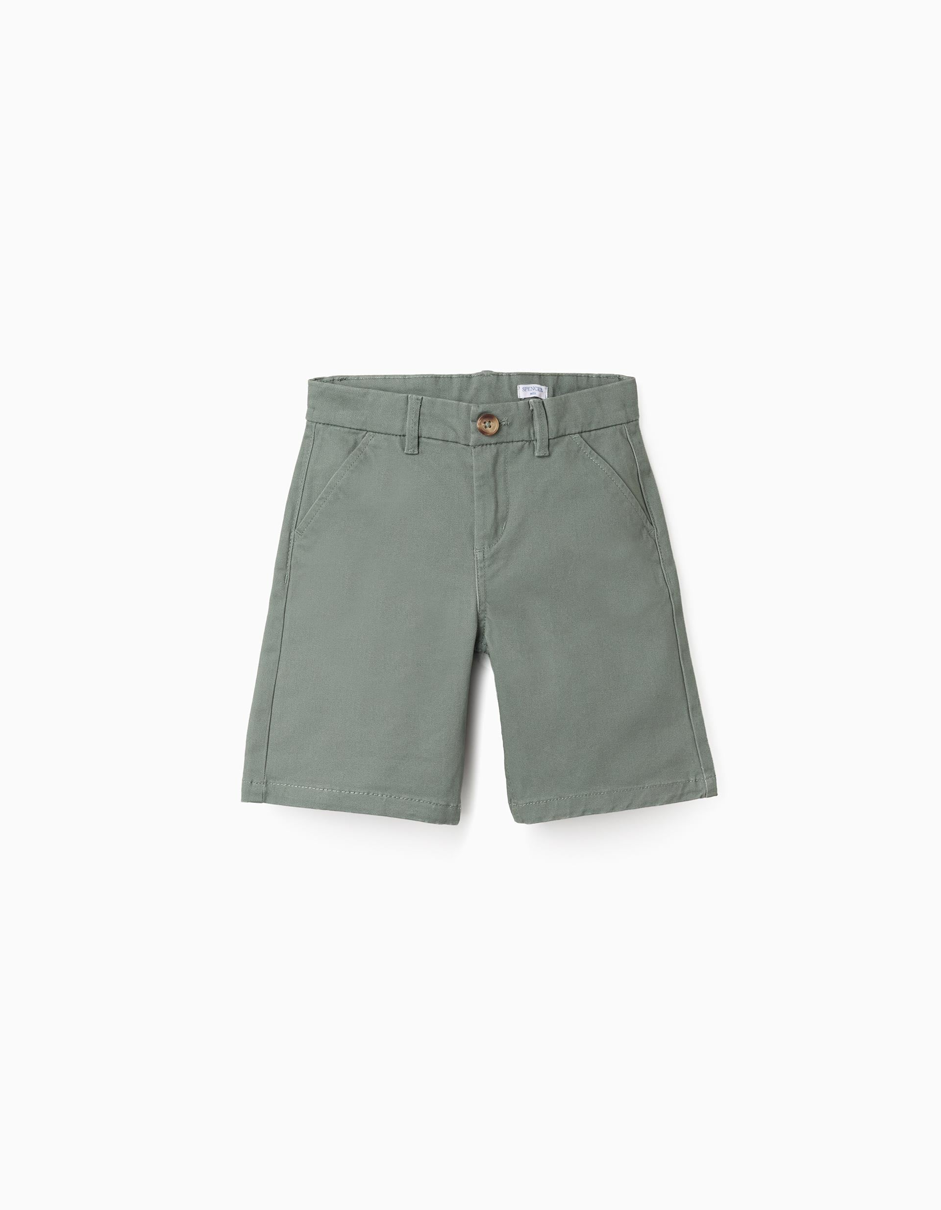Midi twill chino shorts with pockets for boys, dark green