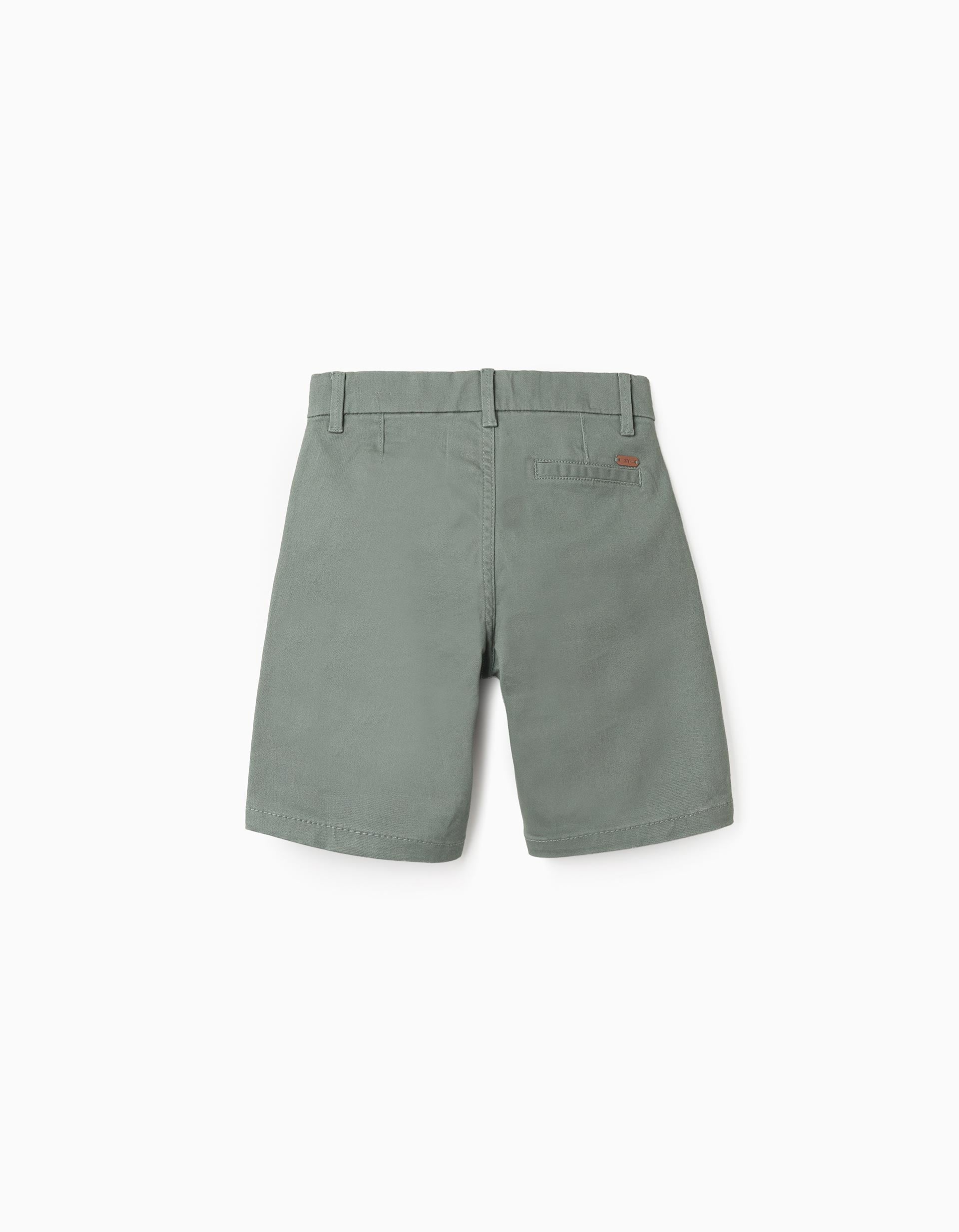 Midi twill chino shorts with pockets for boys, dark green