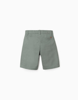 Calções chino midi de sarja com bolsos para menino, verde-escuro