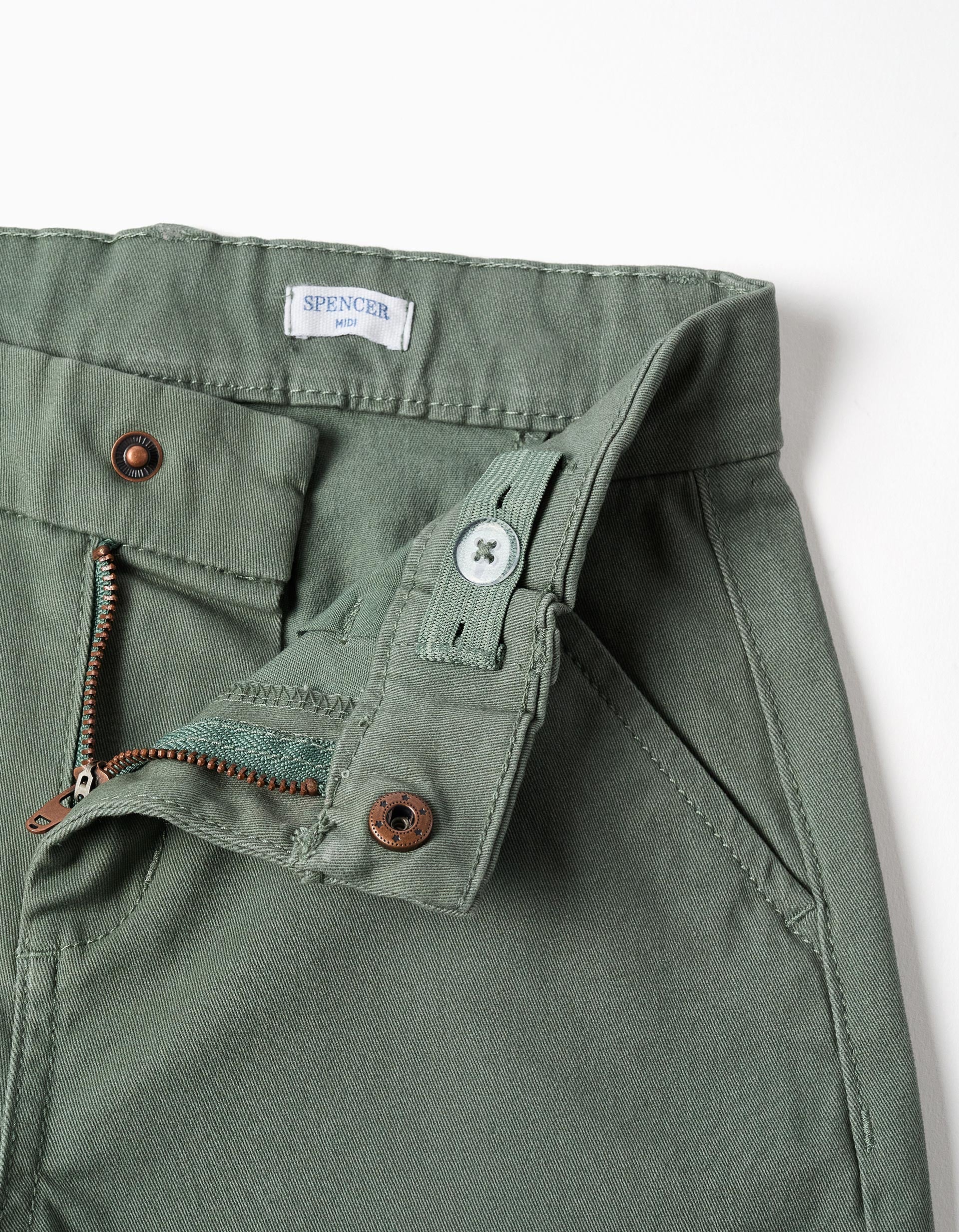 Midi twill chino shorts with pockets for boys, dark green