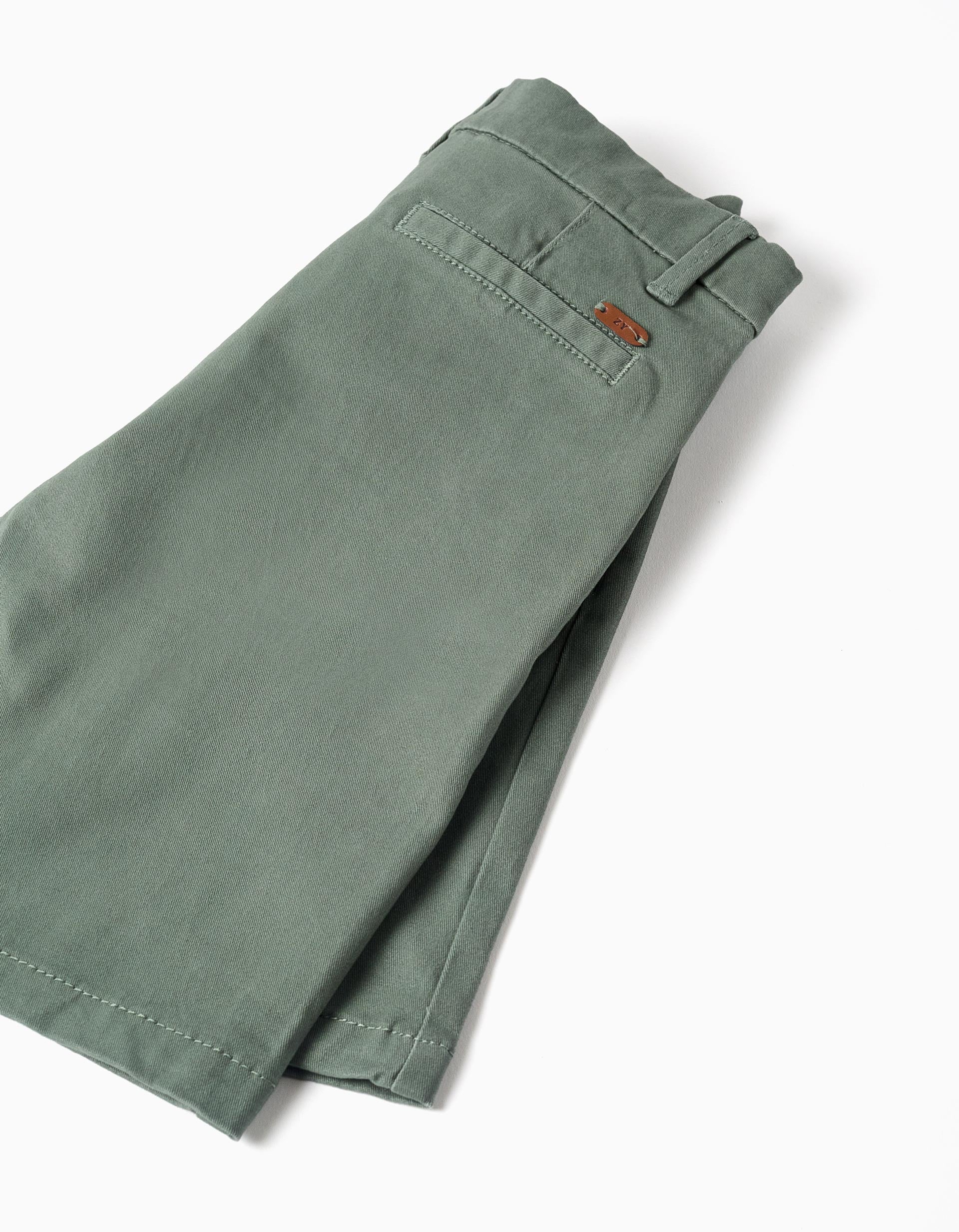 Midi twill chino shorts with pockets for boys, dark green