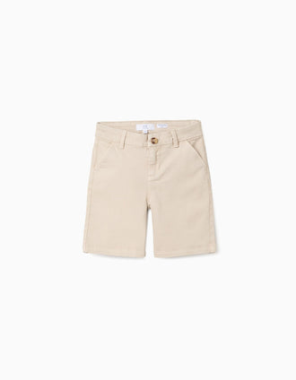 Calções chino midi de sarja com bolsos para menino, bege-claro