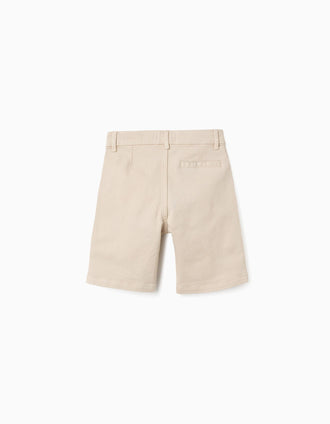 Calções chino midi de sarja com bolsos para menino, bege-claro