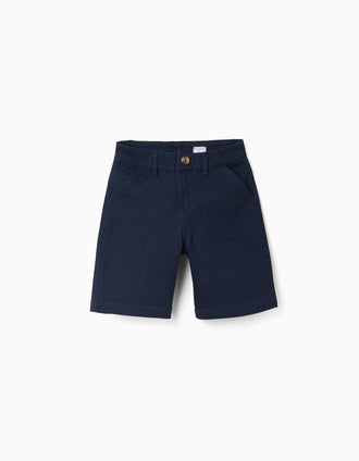 Calções chino midi de sarja com bolsos para menino, azul-escuro