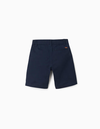 Calções chino midi de sarja com bolsos para menino, azul-escuro
