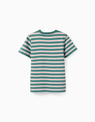 T-shirt en coton à rayures pour garçon, vert/orange/bleu/blanc