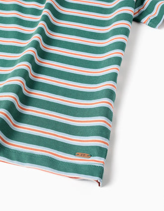 T-shirt en coton à rayures pour garçon, vert/orange/bleu/blanc