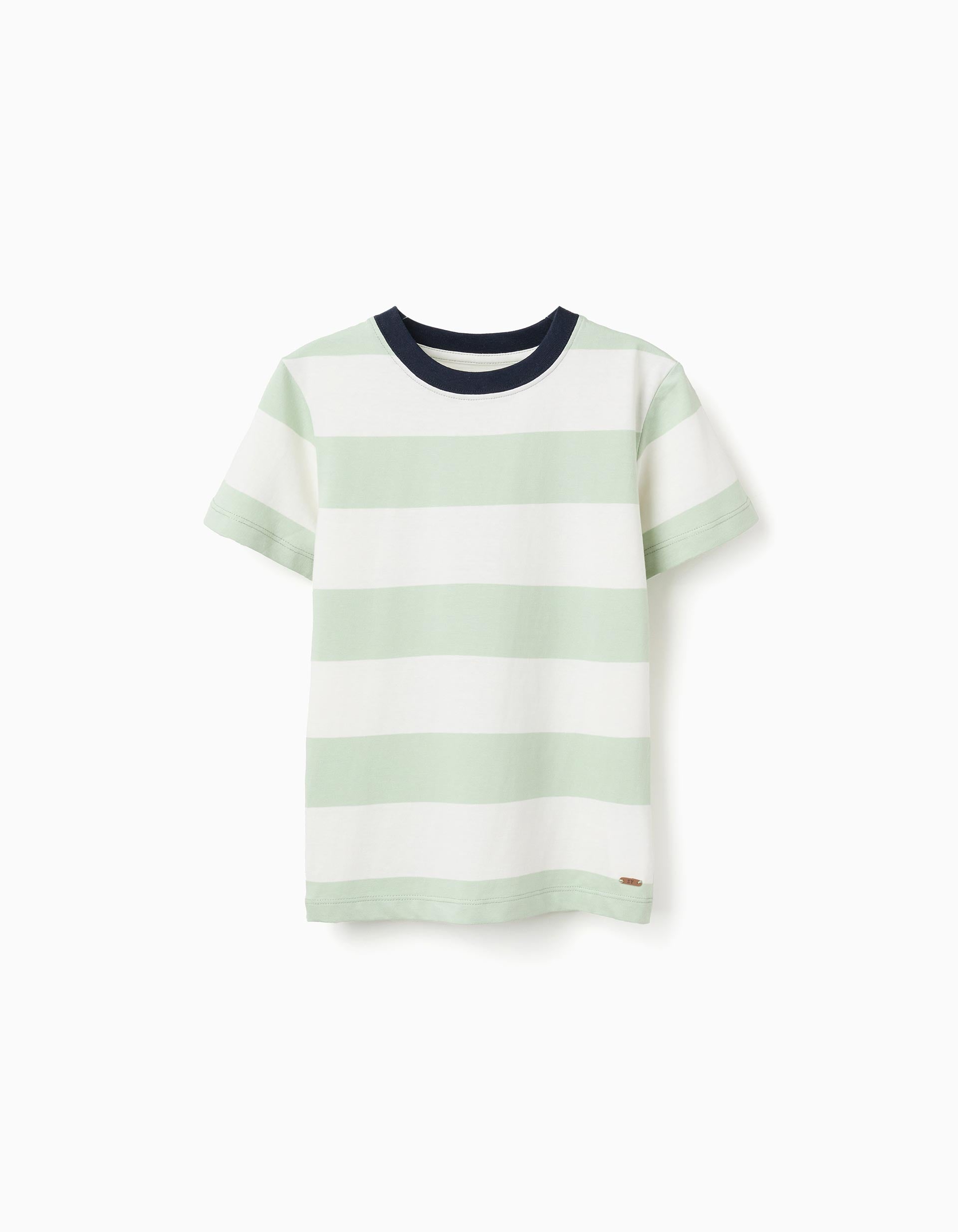 Striped cotton T-shirt for boys, white/green/blue