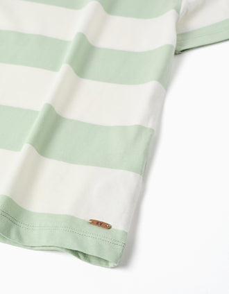 T-shirt en coton à rayures pour garçon, blanc/vert/bleu