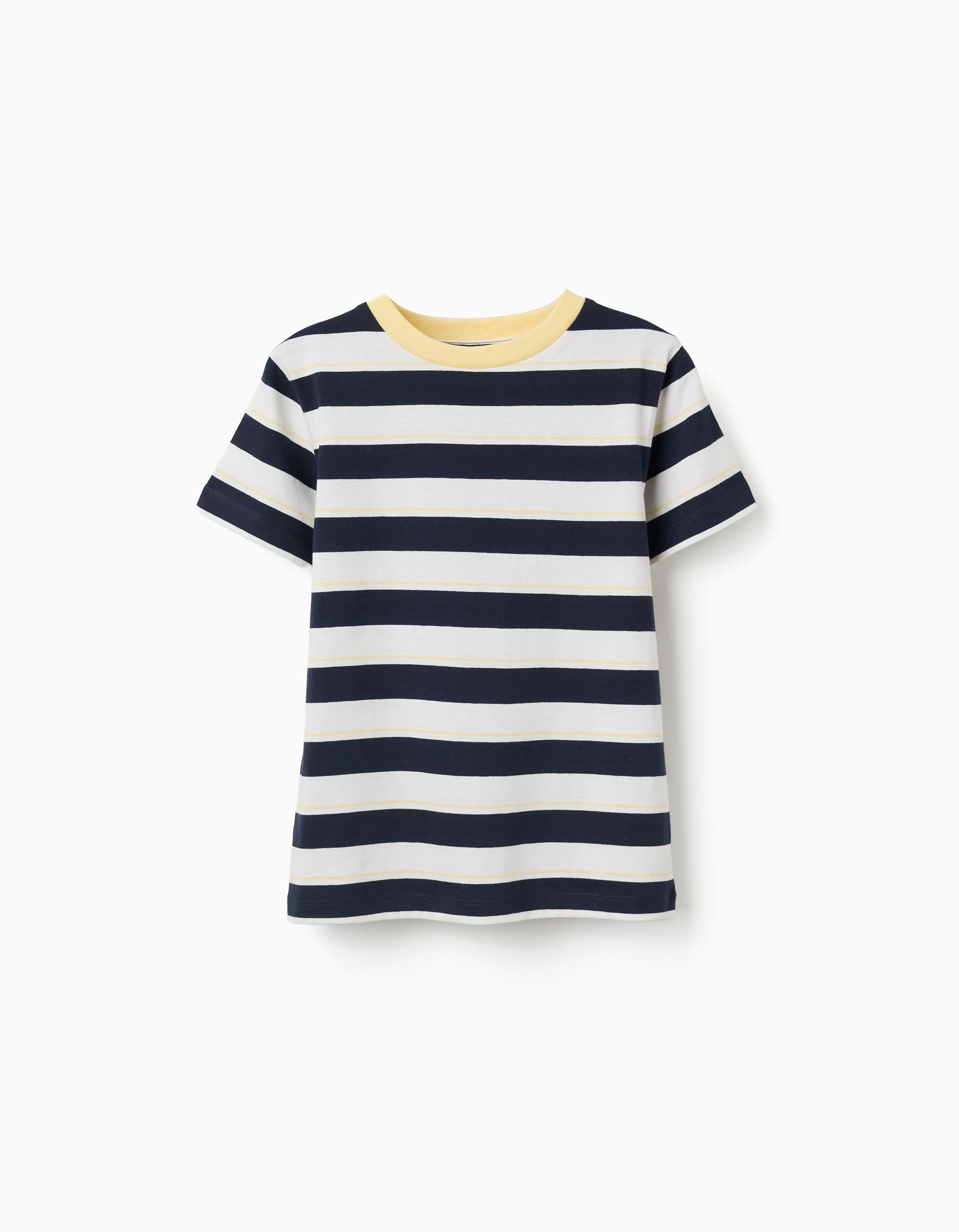 Striped cotton T-shirt for boys, white/blue/yellow