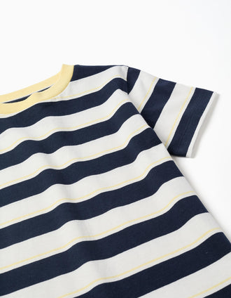 T-shirt en coton à rayures pour garçon, blanc/bleu foncé/jaune
