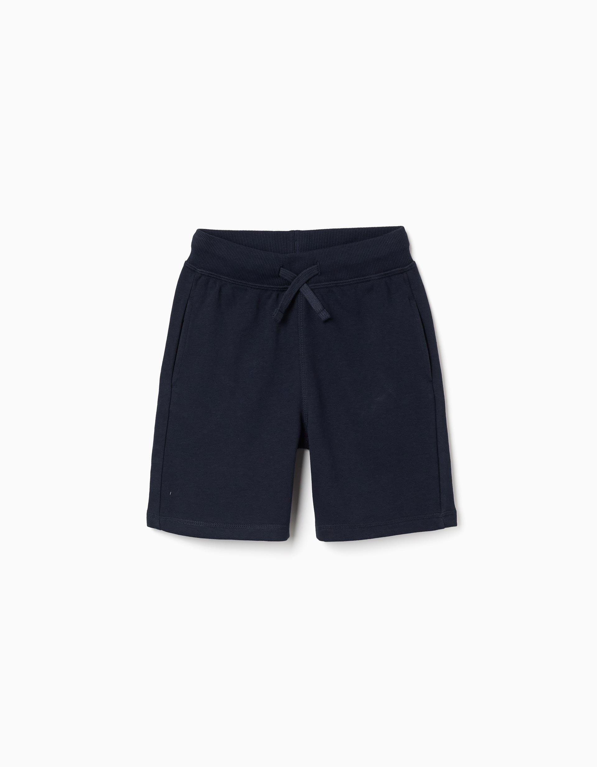 Pantalón corto de felpa con cordón y bolsillos para niño, azul oscuro