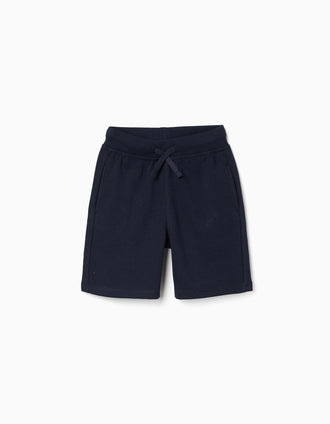 Pantalón corto de felpa con cordón y bolsillos para niño, azul oscuro