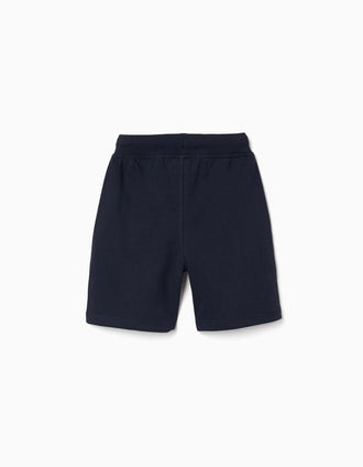 Pantalón corto de felpa con cordón y bolsillos para niño, azul oscuro