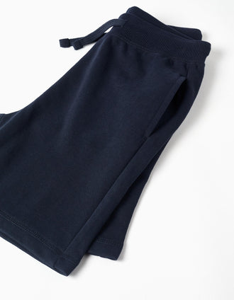 Pantalón corto de felpa con cordón y bolsillos para niño, azul oscuro