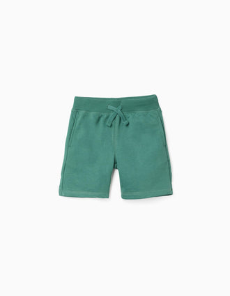 Pantalón corto de felpa con cordón y bolsillos para niño, verde