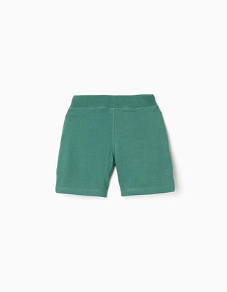 Pantalón corto de felpa con cordón y bolsillos para niño, verde