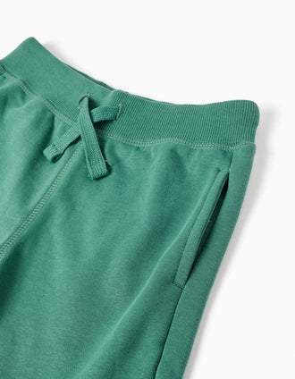 Pantalón corto de felpa con cordón y bolsillos para niño, verde