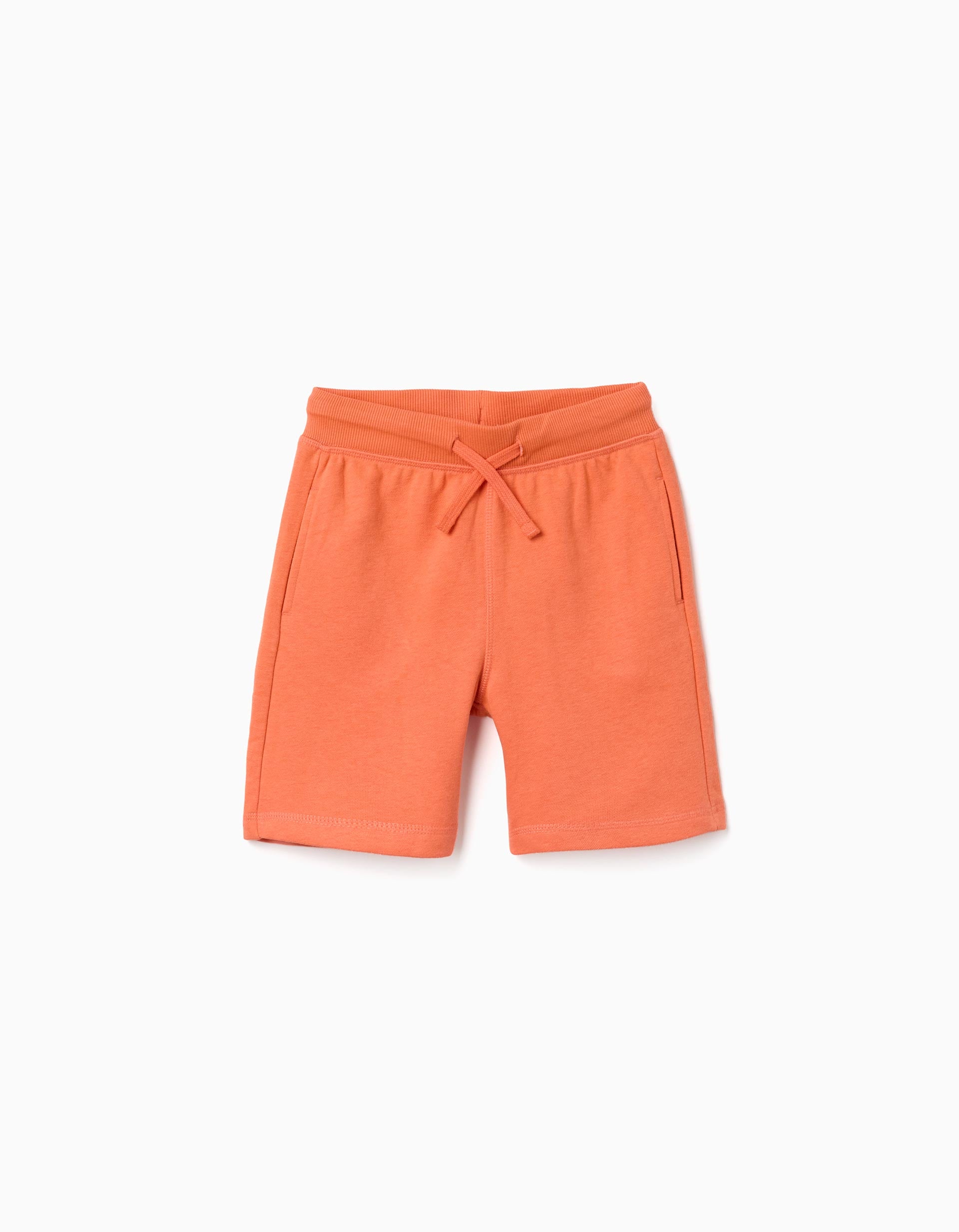 Pantalón corto de felpa con cordón y bolsillos para niño, naranja