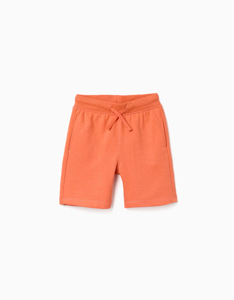 Pantalón corto de felpa con cordón y bolsillos para niño, naranja