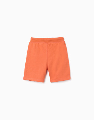 Pantalón corto de felpa con cordón y bolsillos para niño, naranja